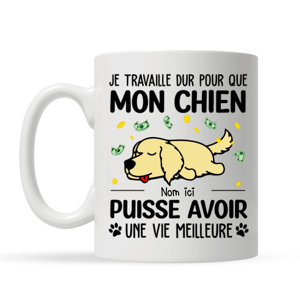 Mug ADS 'Je Travaille Dur Pour Que Mon Chat Ait Une Vie Meilleure' - Blanc