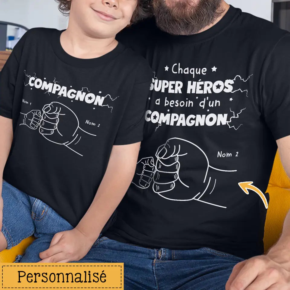 Tshirt personnalisé pour Nouveau papa | Cadeau personnalisé pour Nouveau papa | Chaque super héros a besoin d'un compagnon