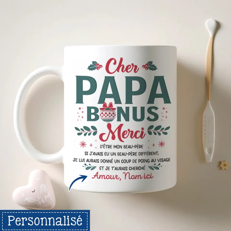 Tasse personnalisée pour Papa| Cadeau personnalisé pour Père | Cher papa bonus