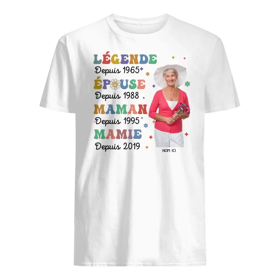 T-shirt photo personnalisé pour Mamie | Légende Épouse Maman Mamie