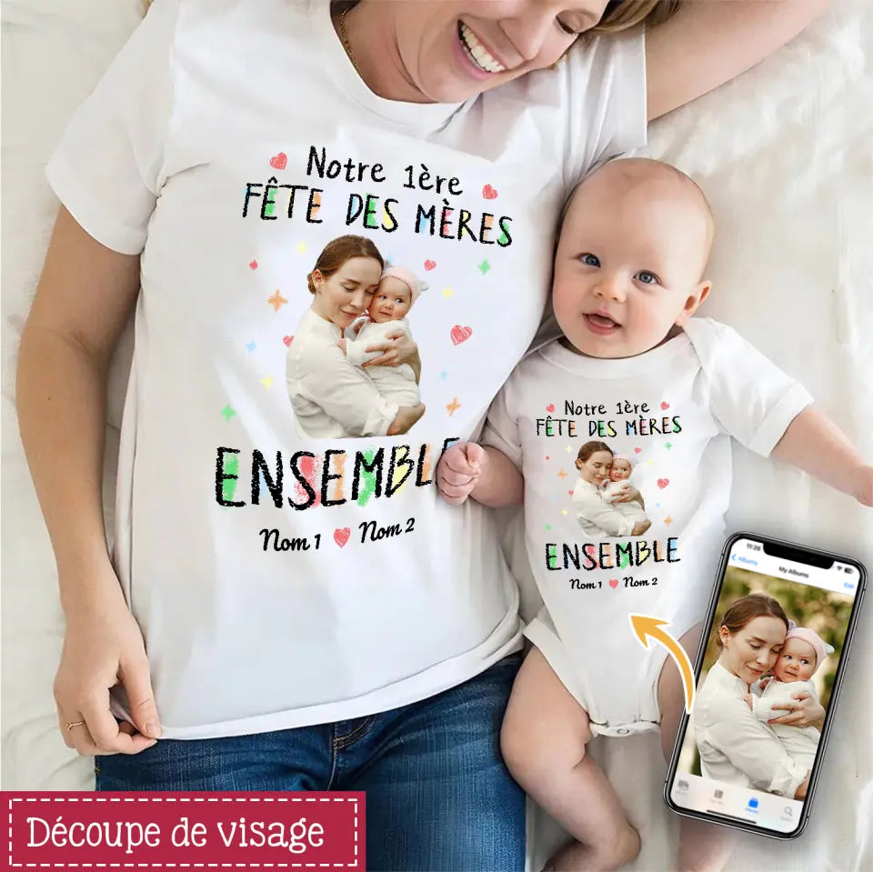 T-shirt photo personnalisé pour Maman | Notre 1ère fête des mères ensemble