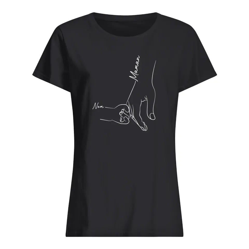 Tshirt personnalisé pour Maman | Cadeau personnalisé pour Mère | Main maman et enfants T-shirt noir