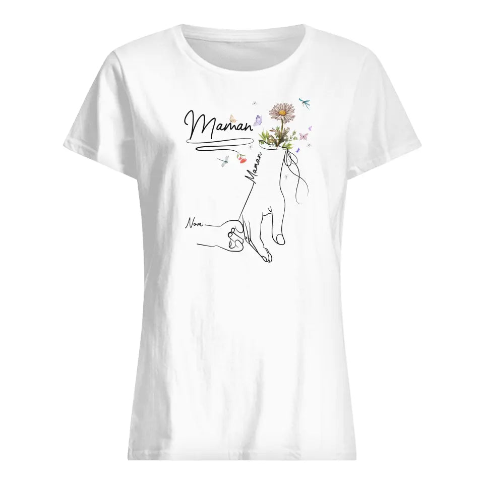 T-shirt personnalisé pour Maman | Maman fleur de naissance et tenant la main