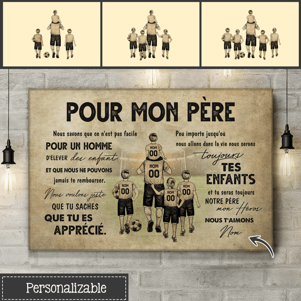 papa football mon pere mon heros je taime personnalisable toile pour papa