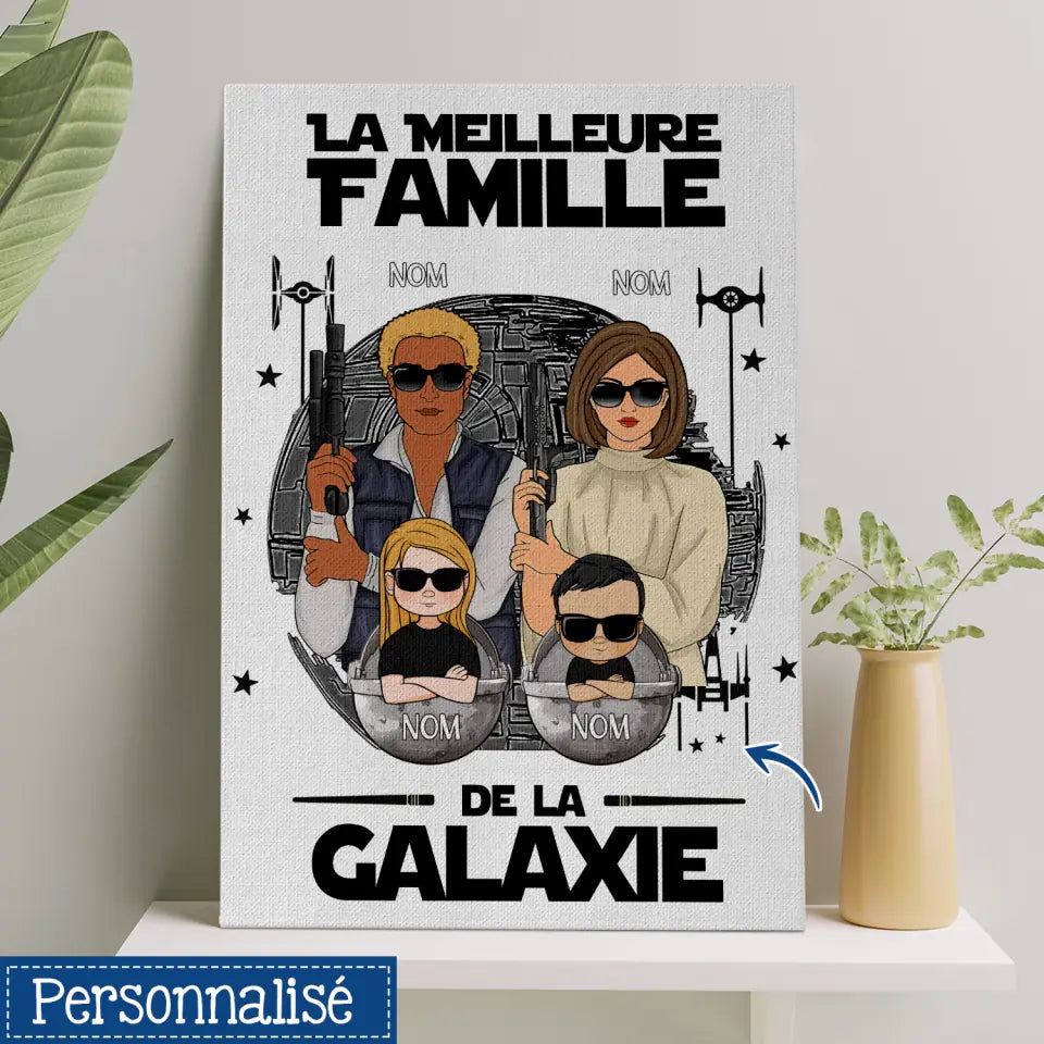 toile personnalisee pour famille cadeau personnalise pour famille la meilleure famille de la galaxie