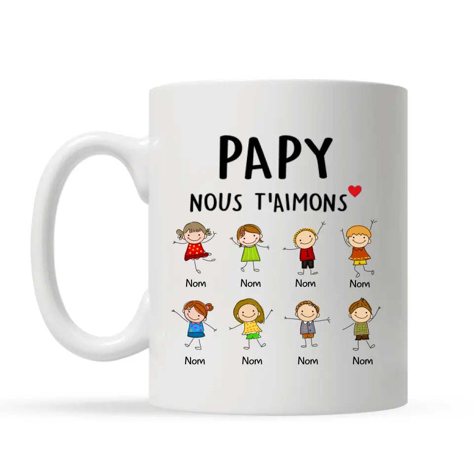 Tasse personnalisée pour Papa et Papi | Cadeau personnalisé pour Son Père et Grandpère | Papy Papa Je T'aime Nous T'aimons