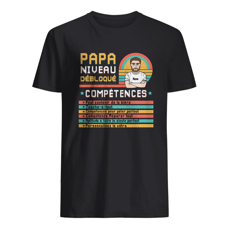 T-shirt personnalisé pour Papa | Cadeau personnalisé pour Son Père | Compétences Débloquées De Niveau Papa