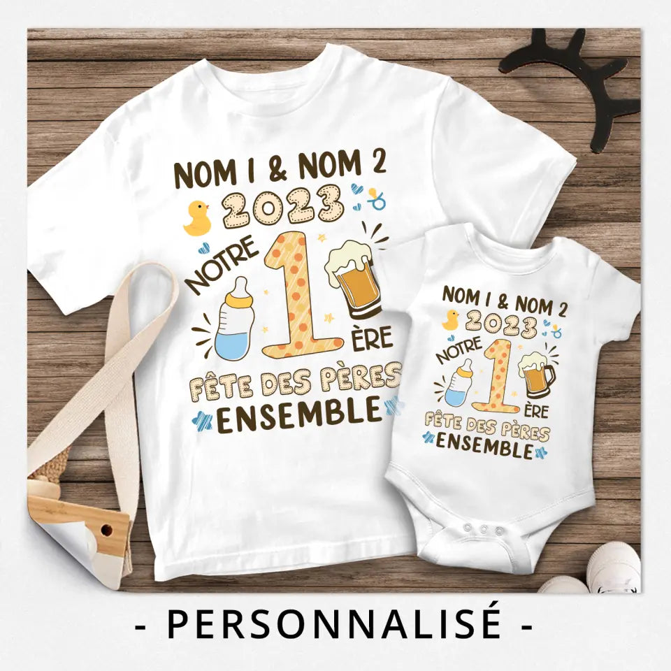 T-shirt personnalisé pour Nouveau papa | Cadeau personnalisé pour Nouveau papa | 2023 Notre 1ère fête des pères ensemble