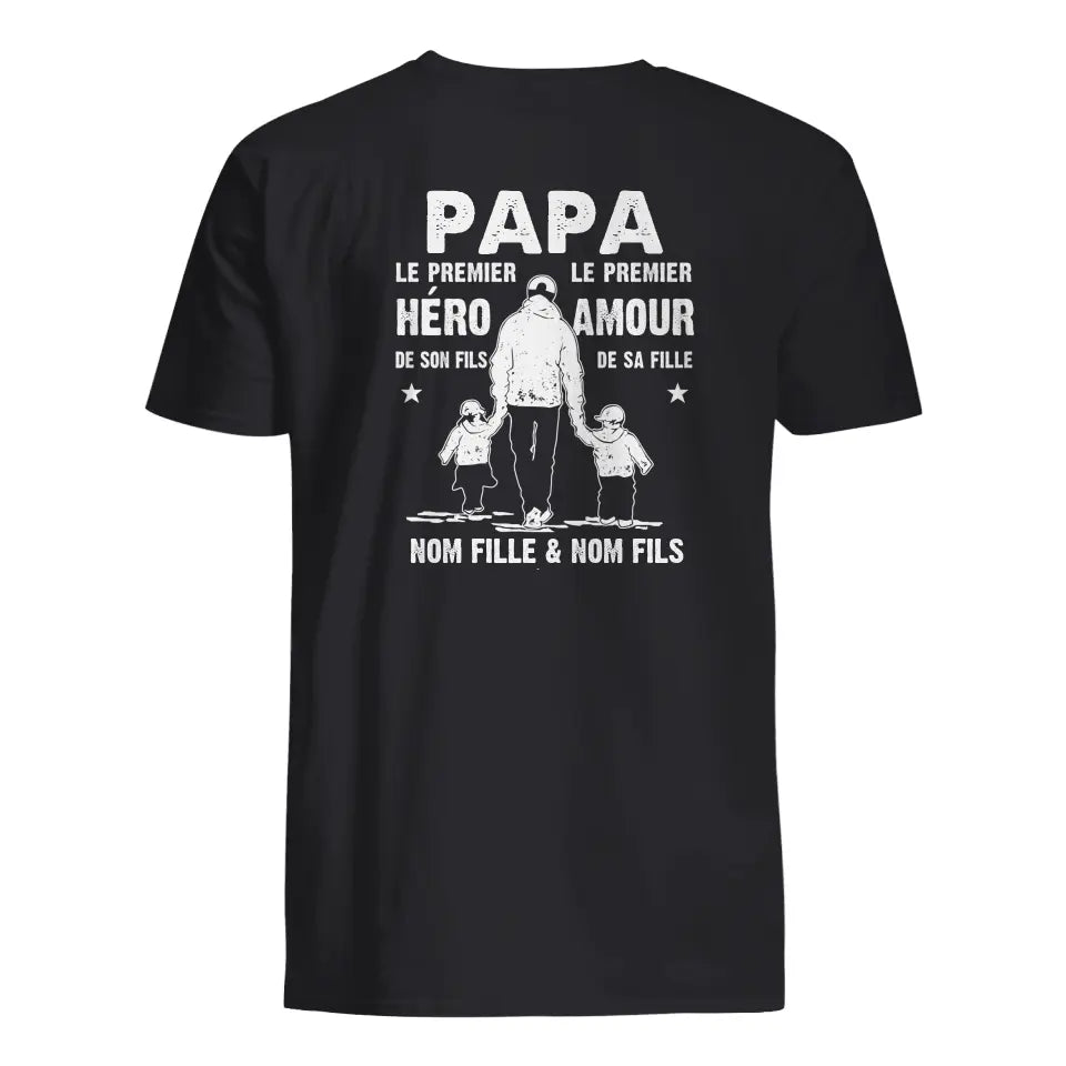T-shirt personnalisé pour Papa | Cadeau personnalisé pour Père |  Papa le Premier Héro de Son Fils le Premier Amour de sa Fille