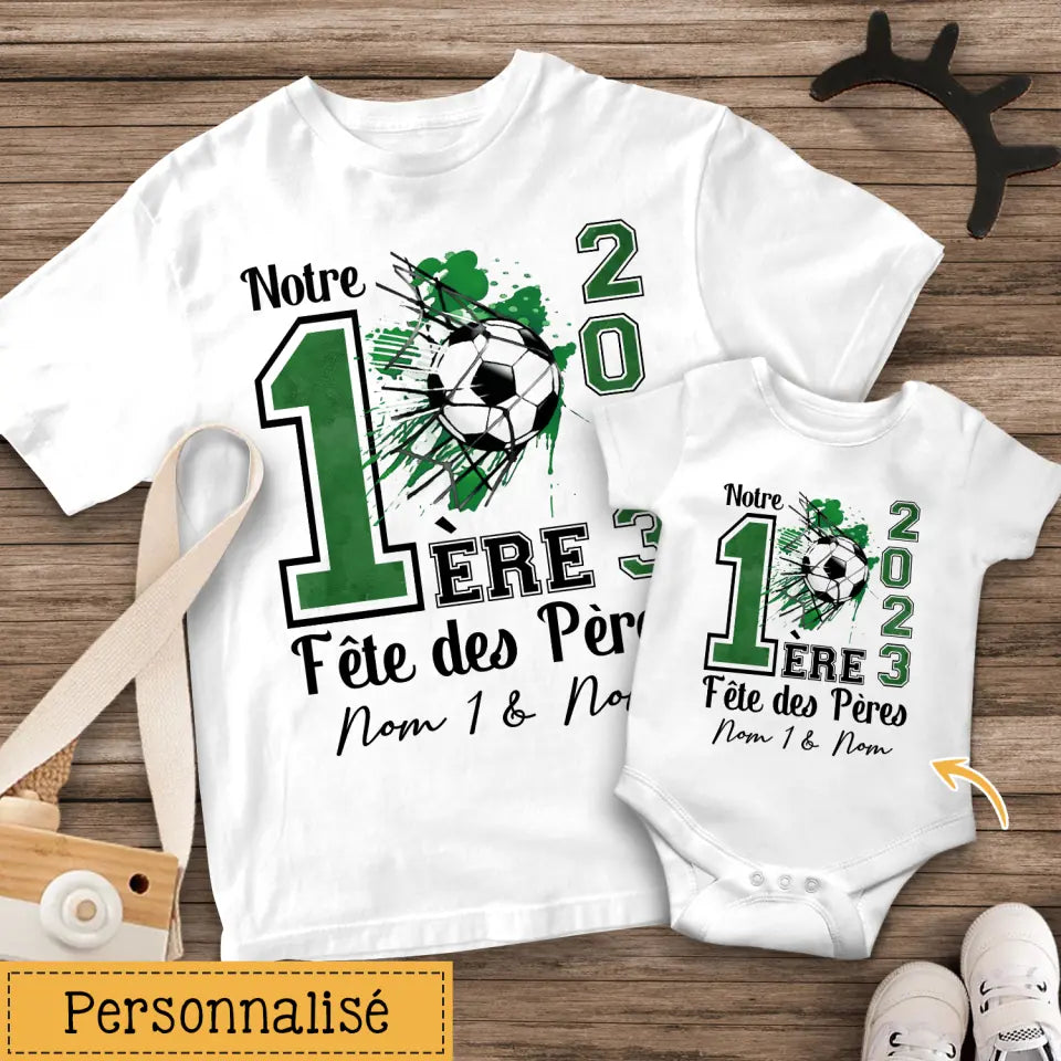 T-shirt personnalisé pour Nouveau papa | Cadeau personnalisé pour Nouveau papa | Notre 1ère fête des pères football 2023