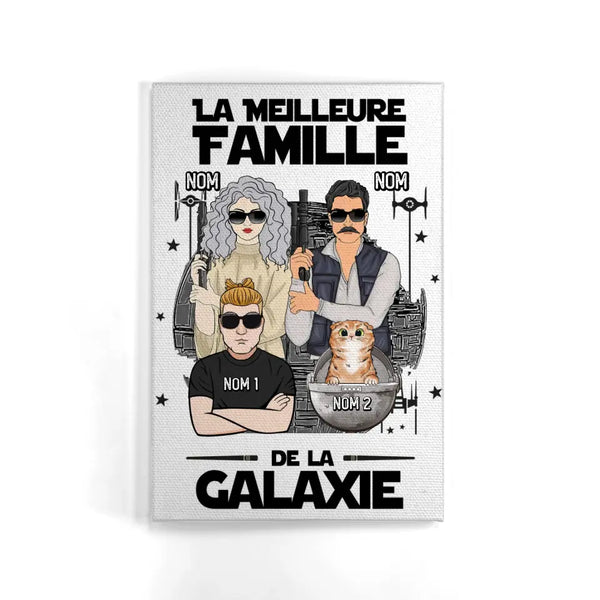 La meilleure famille de la galaxie - Toile personnalisée pour Famille Papa Maman Enfant Bébé Animal de compagnie