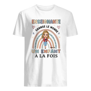 T-shirt personnalisé pour professeure| Rentrée scolaire 2023 | Enseignante Change le monde