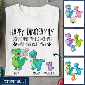 Henkilökohtainen t-paita isälle ja äidille | Henkilökohtainen lahja perheelle | Onnellinen perhe Dinoperhe