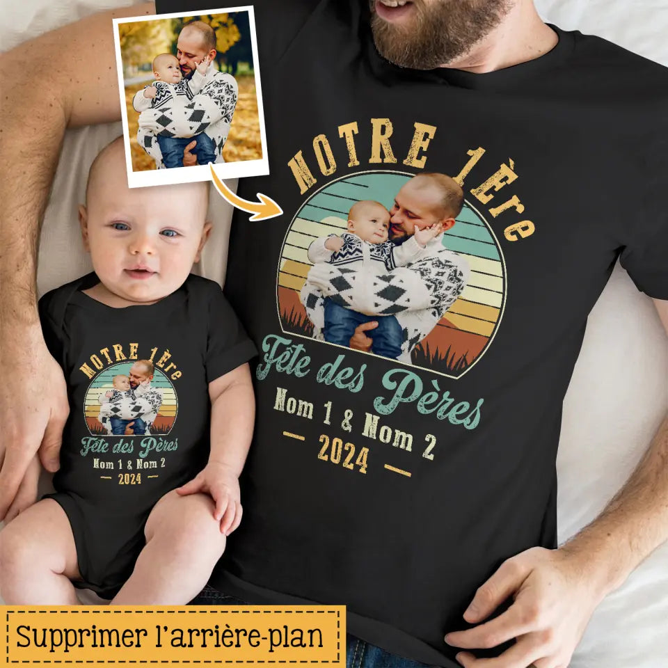 T-shirt photo personnalisé pour Papa | Notre 1ère fête des pères