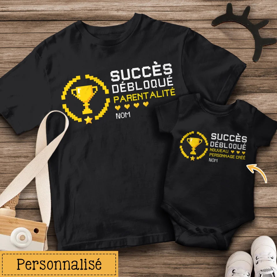 Tshirt personnalisé pour Nouveau papa | Cadeau personnalisé pour Nouveau papa | Succès débloqué Parentalité