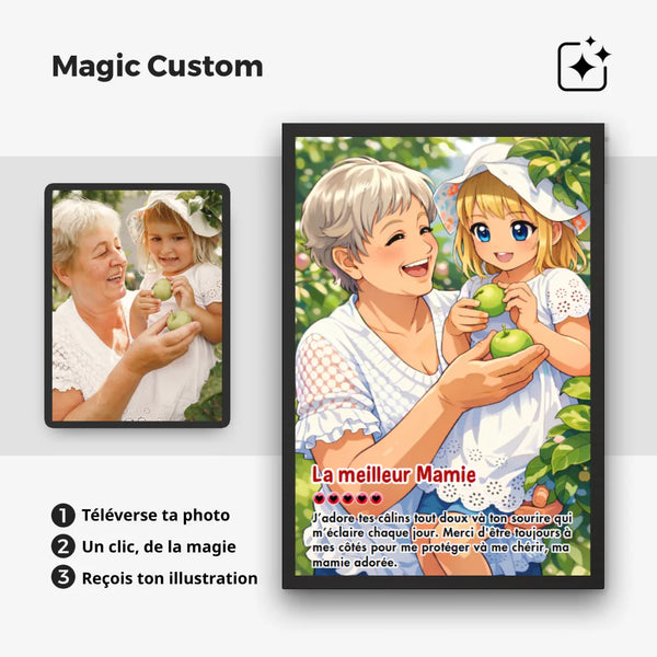 Mamie Style Anime - Cadre photo personnalisée pour Grand-mère