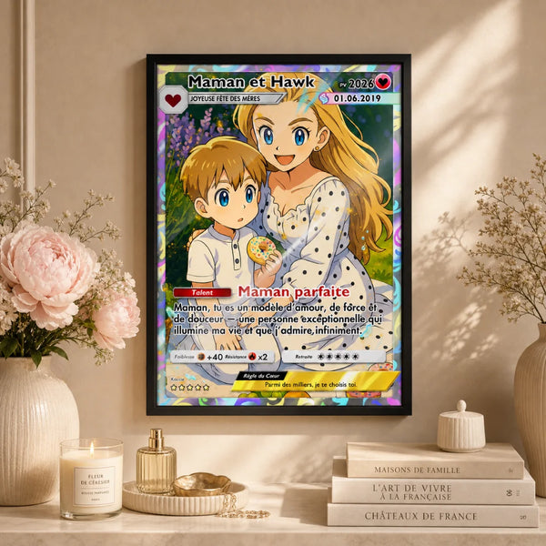 Style Carte Pokémon de collection anime - Affiche personnalisée pour Maman Famille