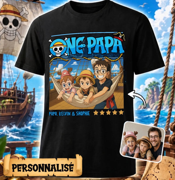 L'équipage du pirate papa avec une photo magique - Tshirt personnalisé pour Père