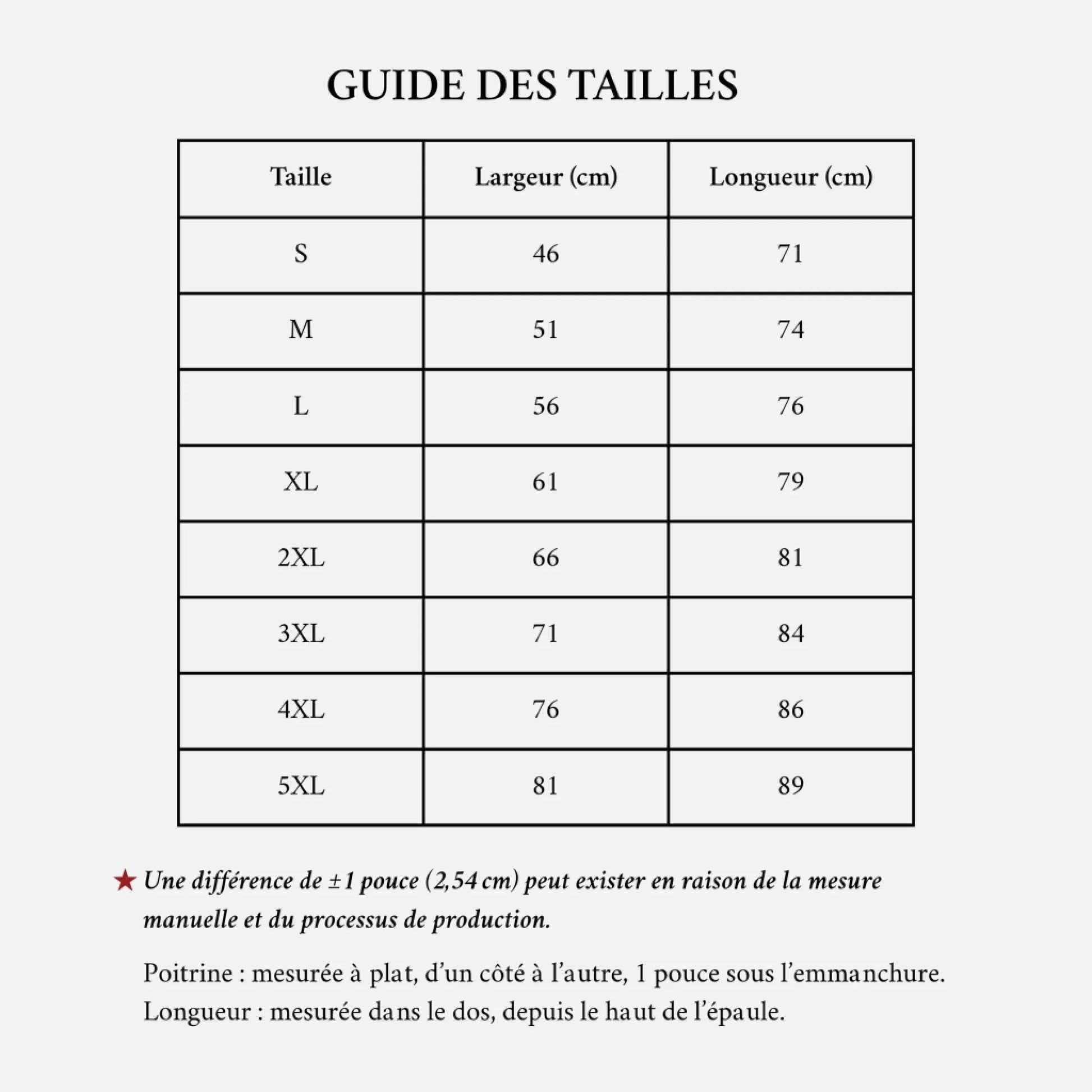 Size guide T-shirt