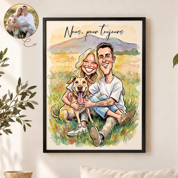 Affiche Couple Personnalisée Style Caricature – Portrait Illustré avec Photo