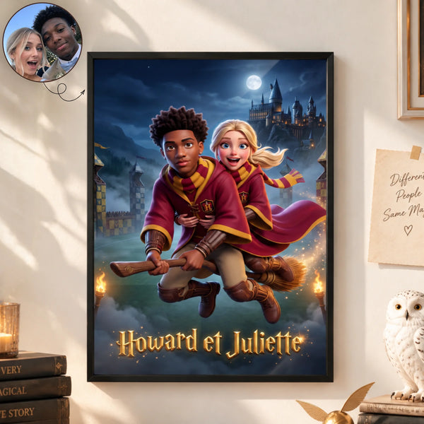 Affiche Couple Personnalisée Style Sorcier Magique