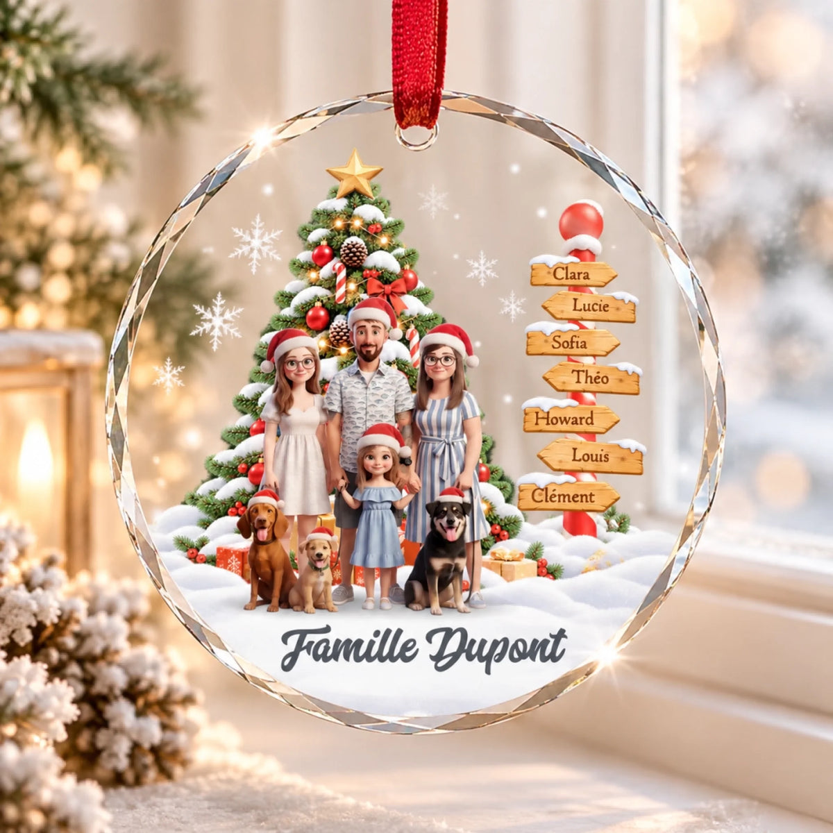 Festive Family Portrait Crystal Ornament
