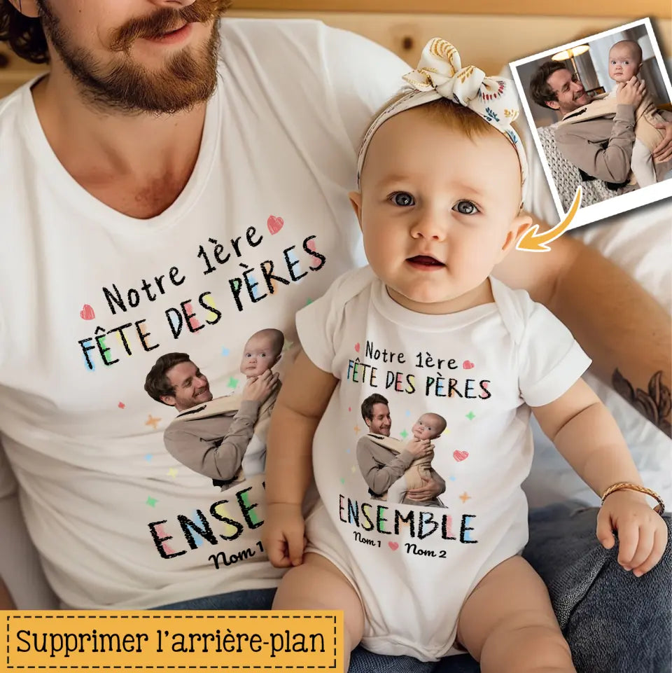 t shirt photo personnalise pour papa notre 1ere fete des peres ensemble