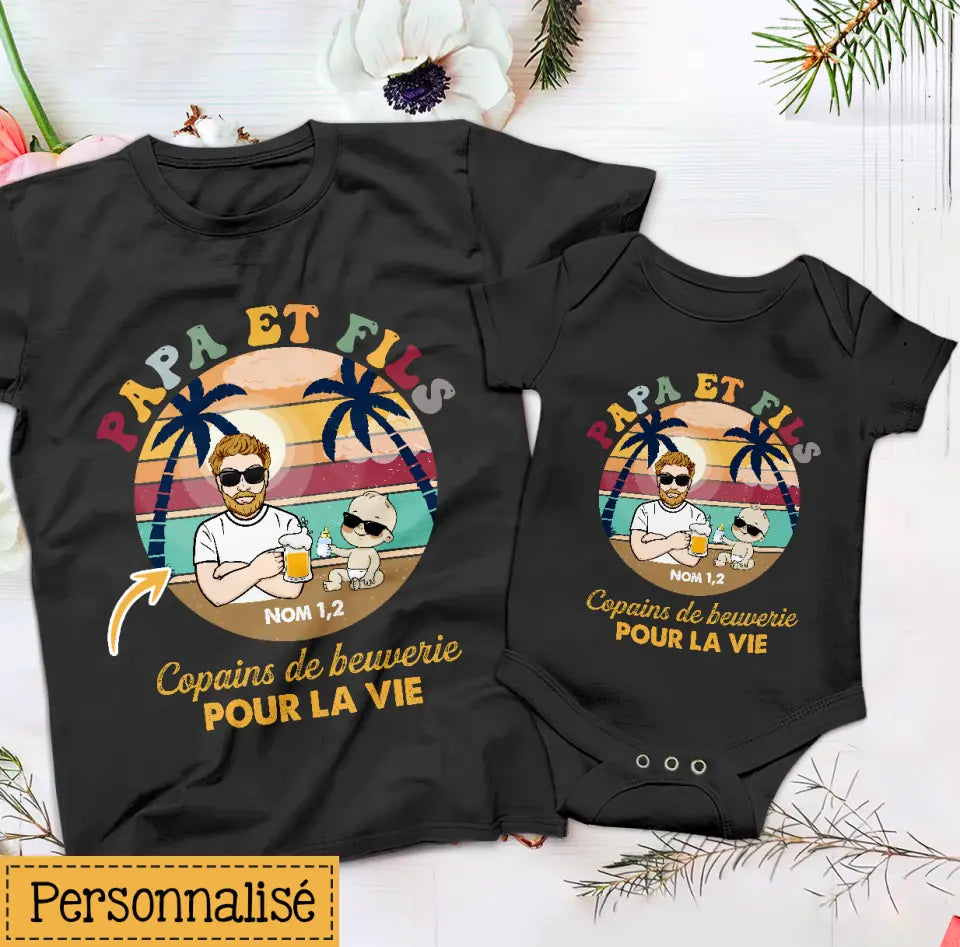 tshirt personnalise pour nouveau papa cadeau personnalise pour nouveau papa papa et filsfille copains de beuverie pour la vie