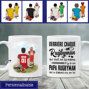 Derrière chaque Rugbyman il y a un Papa Rugbyman, Personnalisable Tasse pour le Papa