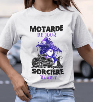 Motarde De Jour Sorcière De Nuit, T-Shirt d'Halloween Pour Les Amoureux De La Moto