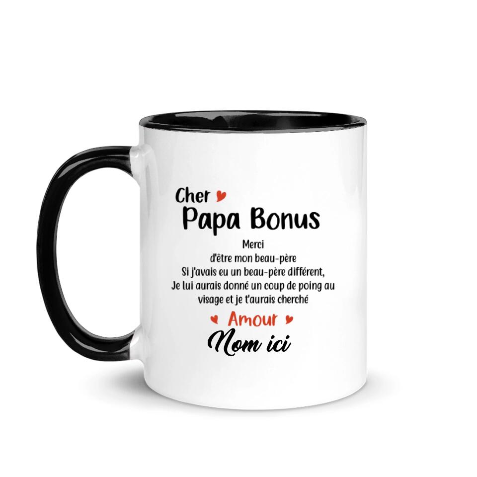 Cher Papa-bonus Merci d'être mon beau-papa, French Français, Mug  Personnalisé