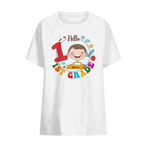 Henkilökohtainen T-paita lapsille | Takaisin kouluun 2023 | Hei luokka
